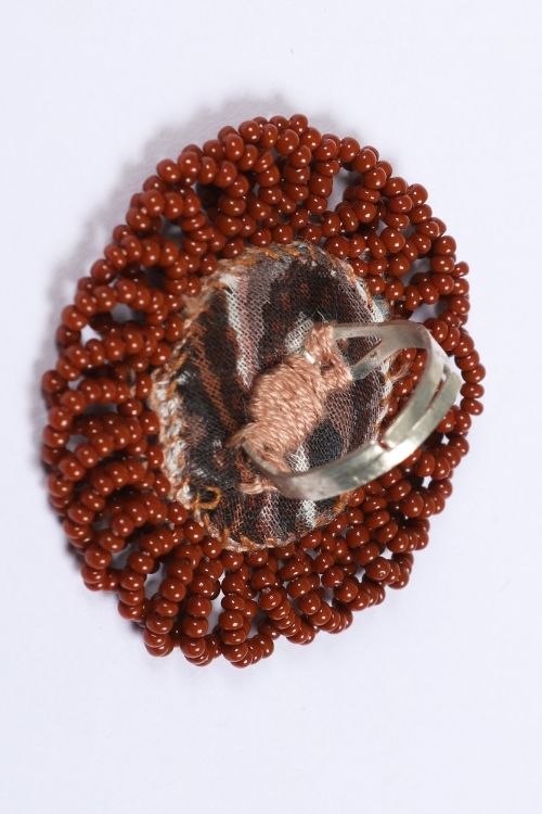 Antarang- Bhoomi (Brown) Bead Jumki Ring, 100% Cotton. Hand Made By Divyang Rural Women. - Image 4