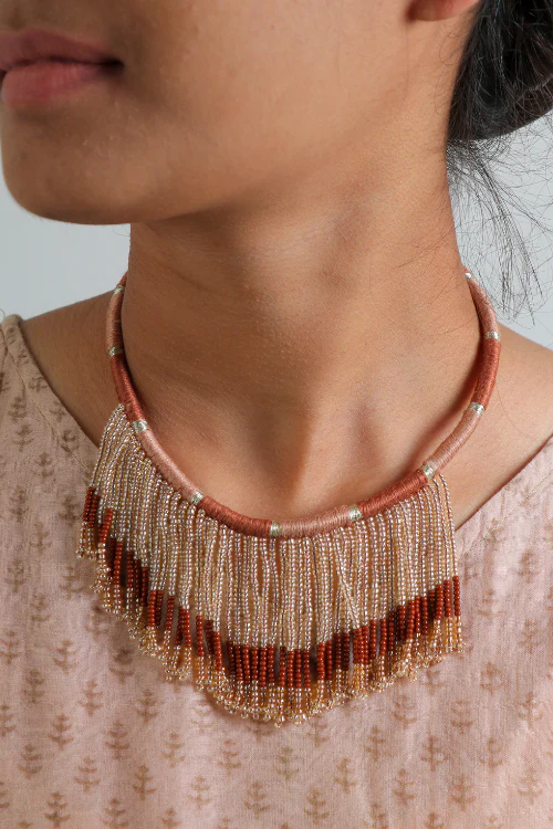Antarang- Bhoomi (Brown) Jumki Bead Choker, 100% Cotton. Hand Made By Divyang Rural Women.