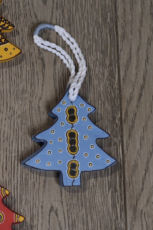 Antarang- Christmas Joy, Handcrafted: Terracotta Ornaments -  Blue (Set Of 4) - Image 6