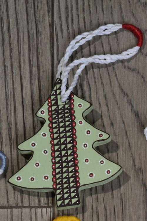 Antarang- Christmas Joy, Handcrafted: Terracotta Ornaments - Light Green (Set Of 4) - Image 6
