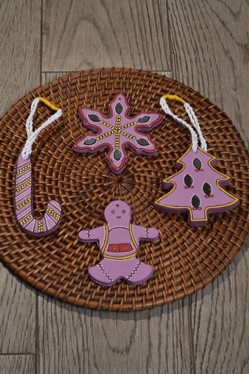 Antarang- Christmas Joy, Handcrafted: Terracotta Ornaments - Lilac (Set Of 4)