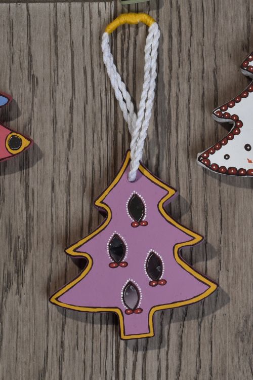 Antarang- Christmas Joy, Handcrafted: Terracotta Ornaments - Lilac (Set Of 4) - Image 4