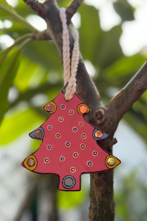 Antarang- Christmas Joy, Handcrafted: Terracotta Ornaments - Pink (Set Of 4) - Image 2