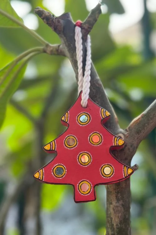 Antarang- Christmas Joy, Handcrafted: Terracotta Ornaments - Red(Set Of 4) - Image 2
