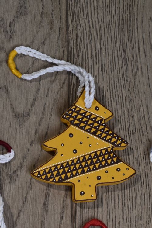 Antarang- Christmas Joy, Handcrafted: Terracotta Ornaments - Yellow (Set Of 4) - Image 4