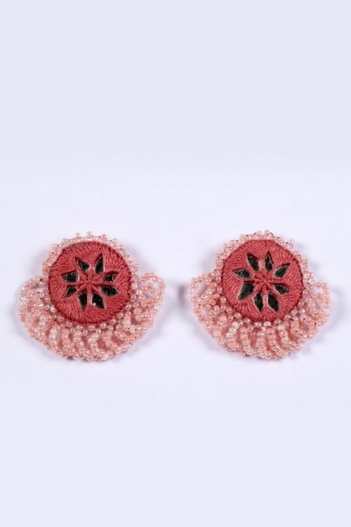 Antarang-  Gulabi (Pink)  Bead Jumki Earing,  100% Cotton. Hand Made By Divyang Rural Women. - Image 3