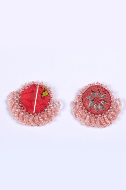 Antarang-  Gulabi (Pink)  Bead Jumki Earing,  100% Cotton. Hand Made By Divyang Rural Women. - Image 4