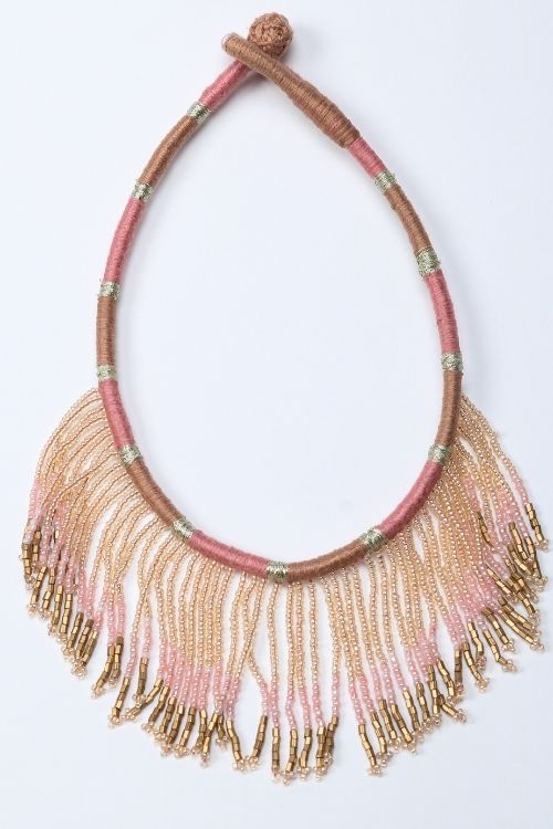 Antarang-  Gulabi (Pink) Jumki Bead Choker,  100% Cotton. Hand Made By Divyang Rural Women. - Image 3