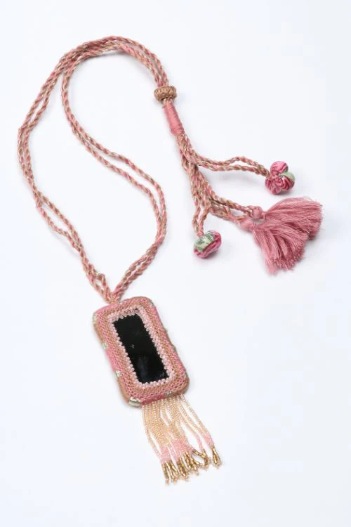 Antarang-  Gulabi (Pink)  Jumki Long Bead Neck Pc ,  100% Cotton. Hand Made By Divyang Rural Women. - Image 3