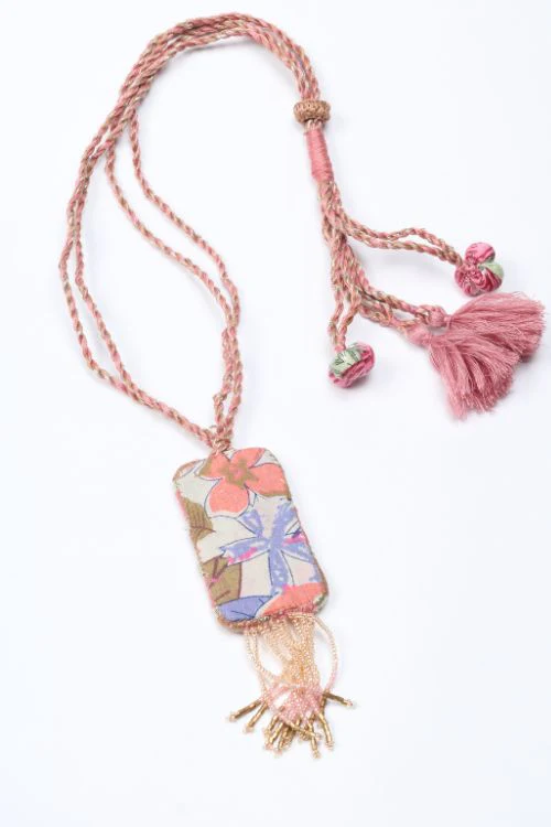 Antarang-  Gulabi (Pink)  Jumki Long Bead Neck Pc ,  100% Cotton. Hand Made By Divyang Rural Women. - Image 4