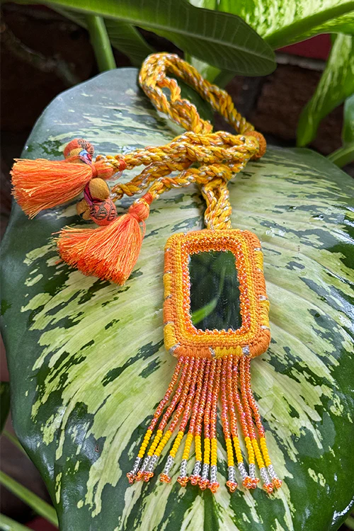 Antarang- Haldi Pushapa(Yellow-Orange), Bead Jumki Long Neck Piece, 100% Cotton. Hand Made By Divyang Rural Women. - Image 2
