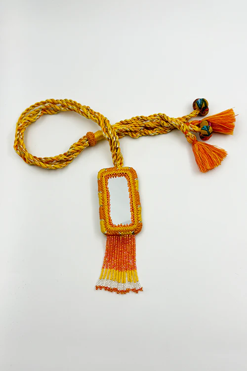 Antarang- Haldi Pushapa(Yellow-Orange), Bead Jumki Long Neck Piece, 100% Cotton. Hand Made By Divyang Rural Women. - Image 3