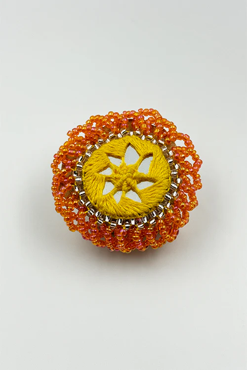 Antarang- Haldi Pushpa(Yellow-Orange), Bead Jumki Ring, 100% Cotton. Hand Made By Divyang Rural Women. - Image 2