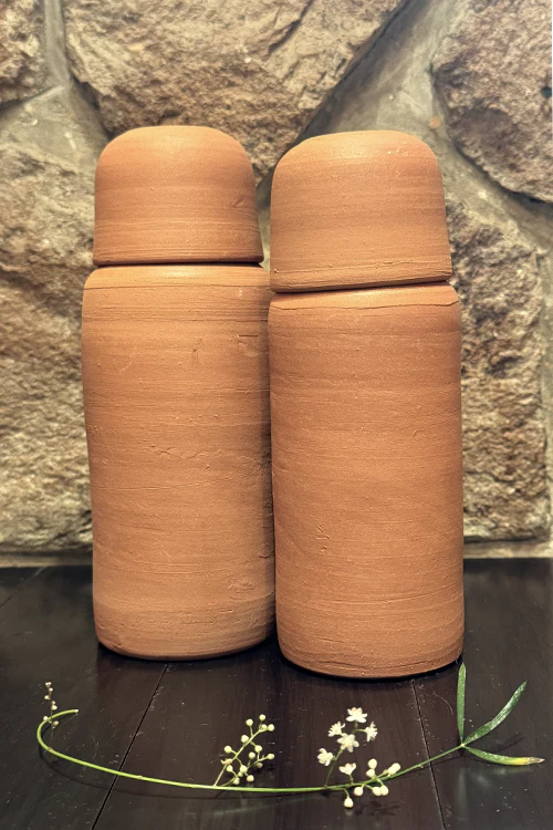 Antarang - Handcrafted Terracotta Water Bottle Full Set of 2– Eco-Friendly & Sustainable - Image 3