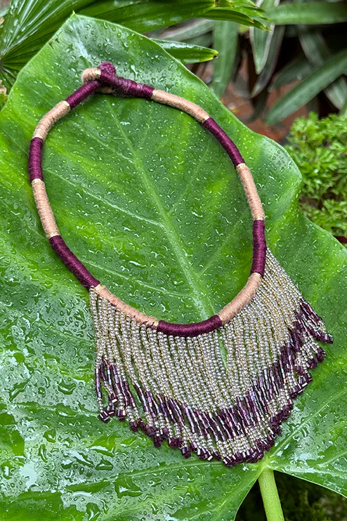 Antarang-  Jamun Phool(Wine),  Jumki Bead Choker,  100% Cotton.  Hand Made By Divyang Rural Women. - Image 2