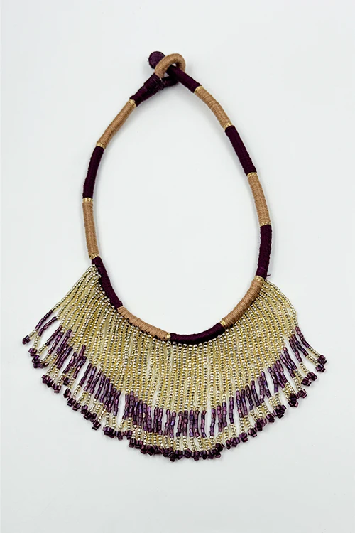Antarang-  Jamun Phool(Wine),  Jumki Bead Choker,  100% Cotton.  Hand Made By Divyang Rural Women. - Image 3