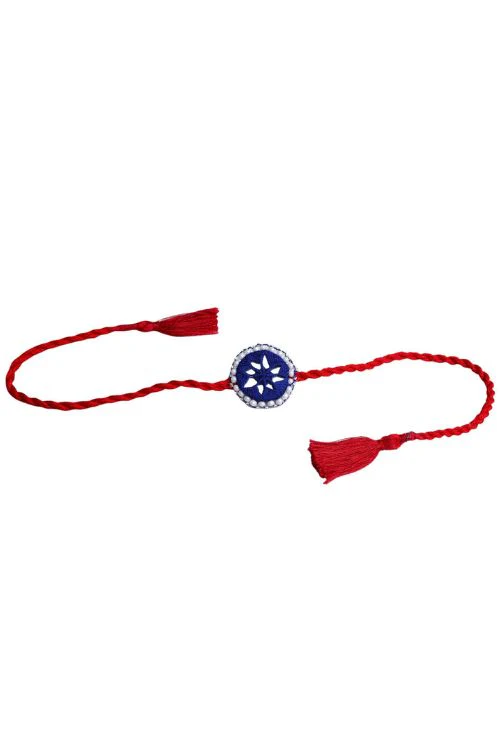 Antarang (Set Of 2) Mirror Work, 100% Cotton, Kajal Bhai Rakhi. Blue-Red. Made By Divyang Rural Women