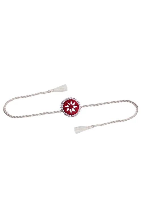 Antarang (Set Of 2) Mirror Work, 100% Cotton, Kajal Bhai Rakhi. Marron- Offwhite. Made By Divyang Rural Women