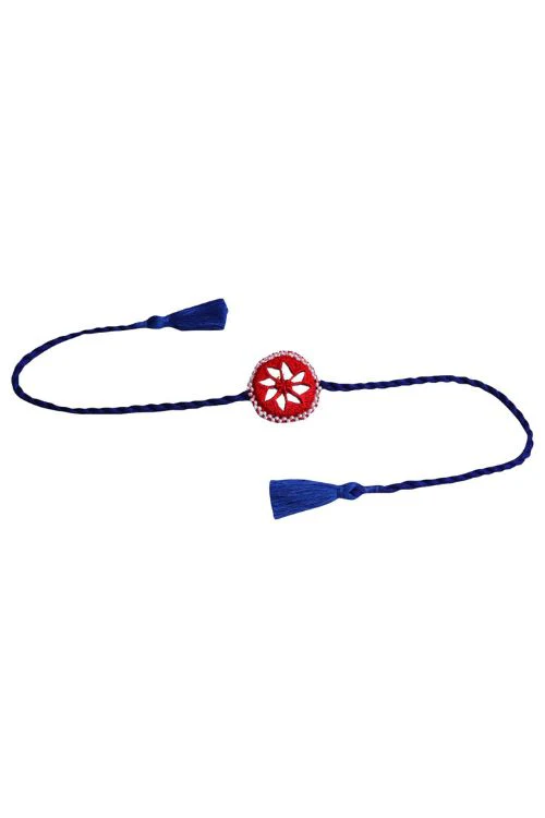 Antarang (Set Of 2) Mirror Work, 100% Cotton, Kajal Bhai Rakhi. Red- Blue Made By Divyang Rural Women