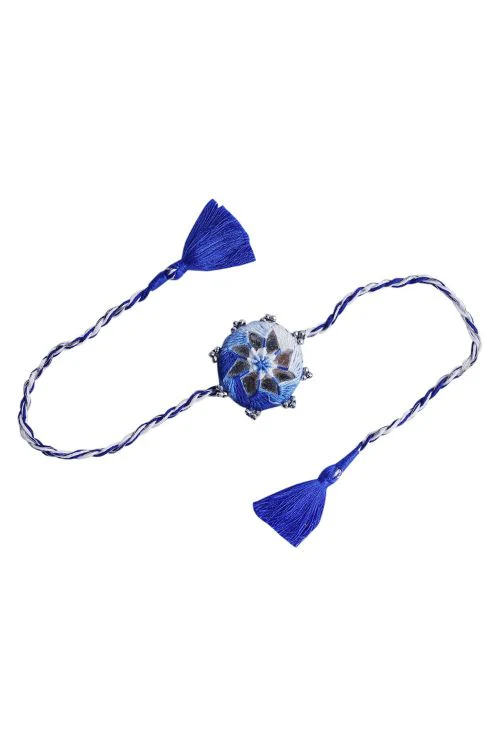 Antarang- Mirror Work, 100% Cotton, Set Of 3 Kanaaha Bhai Rakhi. Blue, Green And Pink, Made By Divyang Rural Women. - Image 7