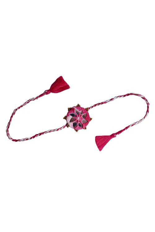 Antarang (Set Of 2) Mirror Work, 100% Cotton, Shaded Pink Kanaaha Bhai Rakhi. Made By Divyang Rural Women - Image 3