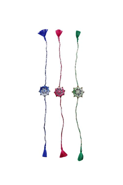 Antarang (Set Of 2) Mirror Work, 100% Cotton, Shaded Pink Kanaaha Bhai Rakhi. Made By Divyang Rural Women - Image 4