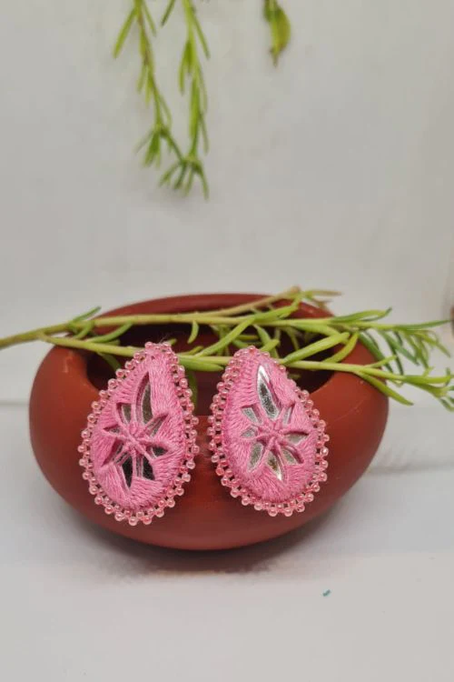 Antarang, Pan Pink Mirror Earings, 100% Cotton, Handmade By Divyang Rural Women - Image 4