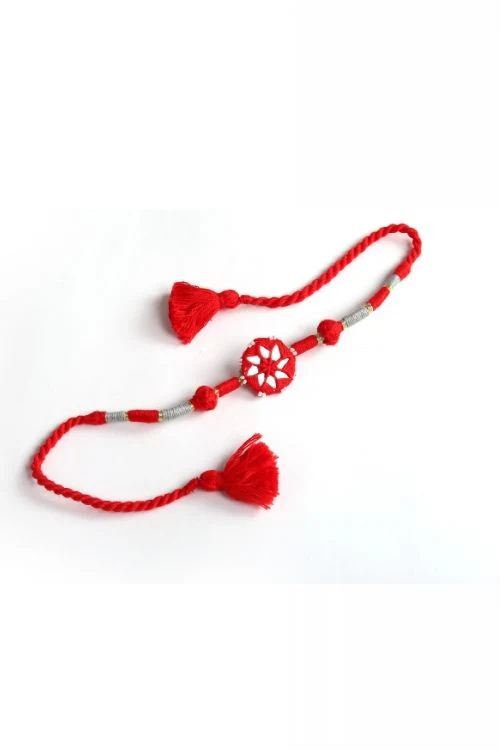 Antarang- Patwa Mirror Work, 100% Cotton, Bhai Rakhi Set. Blue- Red Made By Divyang Rural Women. - Image 4