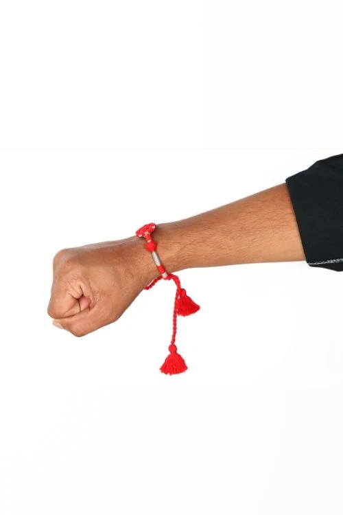 Antarang- Patwa Mirror Work, 100% Cotton, Bhai Rakhi Set. Blue- Red Made By Divyang Rural Women. - Image 8
