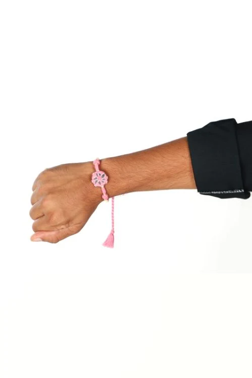 Antarang- Patwa Mirror Work, 100% Cotton, Bhai Rakhi Set. Light Pink-Yellow Made By Divyang Rural Women. - Image 3