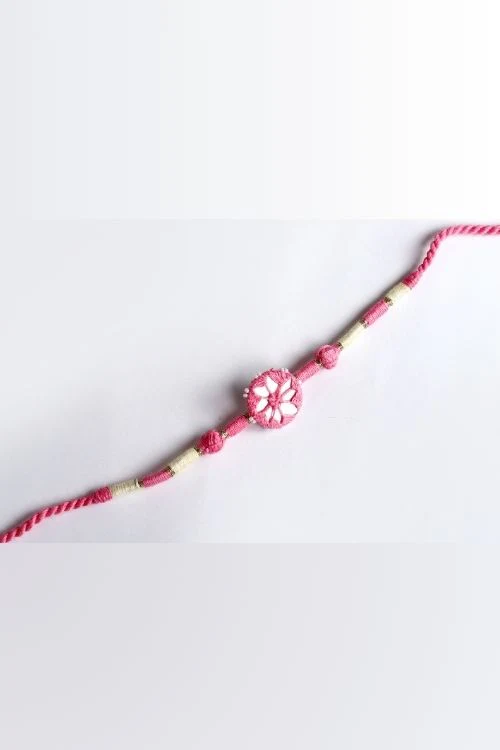 Antarang- Patwa Mirror Work, 100% Cotton, Bhai Rakhi Set. Light Pink-Yellow Made By Divyang Rural Women. - Image 9