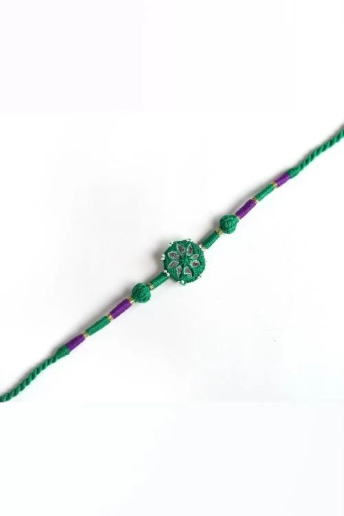 Antarang- Patwa Mirror Work, 100% Cotton, Bhai Rakhi Set. Marron-Green. Made By Divyang Rural Women. - Image 7