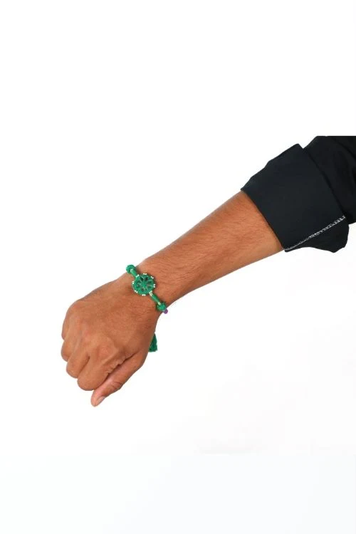 Antarang- Patwa Mirror Work, 100% Cotton, Bhai Rakhi Set. Marron-Green. Made By Divyang Rural Women. - Image 9