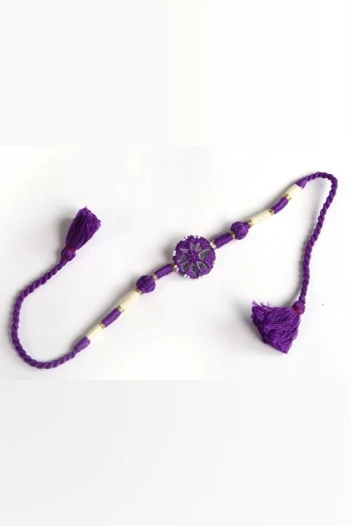 Antarang- Patwa Mirror Work, 100% Cotton, Bhai Rakhi Set. Purple- Yellow Ocher Made By Divyang Rural Women. - Image 4