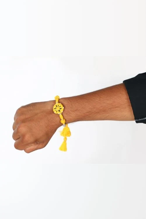Antarang- Patwa Mirror Work, 100% Cotton, Bhai Rakhi Set. Purple- Yellow Ocher Made By Divyang Rural Women. - Image 9