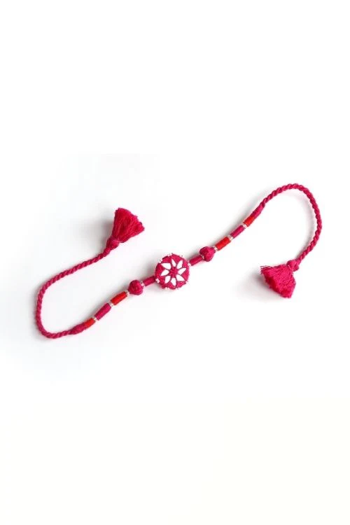 Antarang- Patwa Mirror Work, 100% Cotton, Bhai Rakhi Set. Turkoish Blue -Pink, Made By Divyang Rural Women. - Image 5