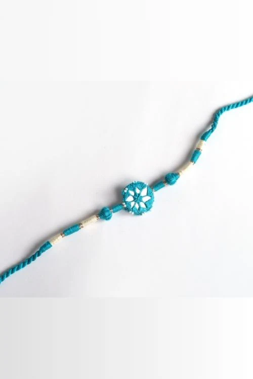 Antarang- Patwa Mirror Work, 100% Cotton, Bhai Rakhi Set. Turkoish Blue -Pink, Made By Divyang Rural Women. - Image 6