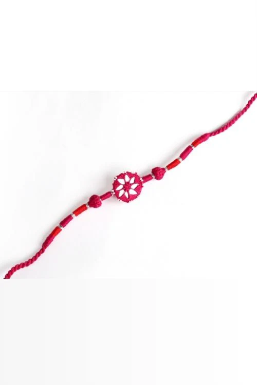 Antarang- Patwa Mirror Work, 100% Cotton, Bhai Rakhi Set. Turkoish Blue -Pink, Made By Divyang Rural Women. - Image 7