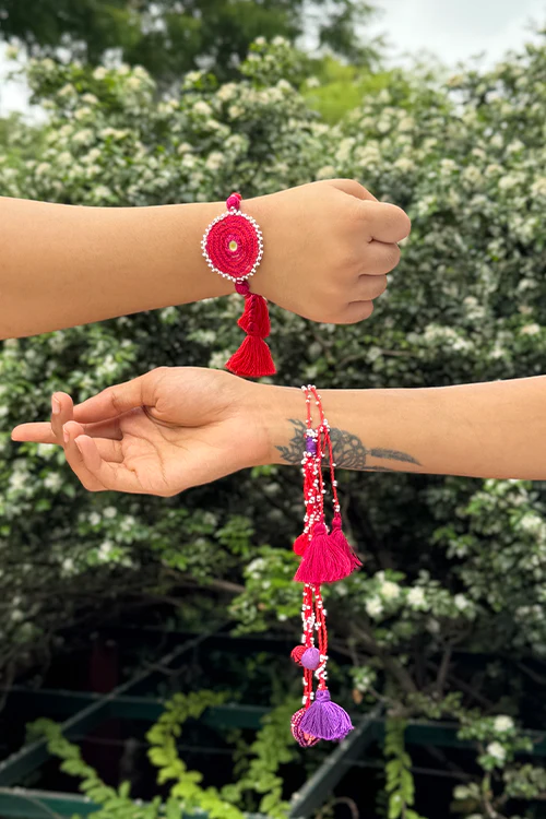 Antarang Pink Patwa-Ari Bhai-Bhabhi Rakhi Set