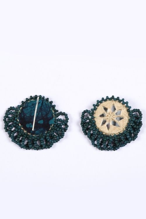 Antarang- Prakriti (Green) Bead Jumki Earing,  100% Cotton. Hand Made By Divyang Rural Women. - Image 3