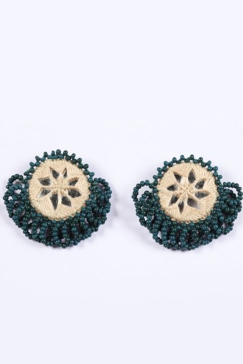 Antarang- Prakriti (Green) Bead Jumki Earing,  100% Cotton. Hand Made By Divyang Rural Women. - Image 4