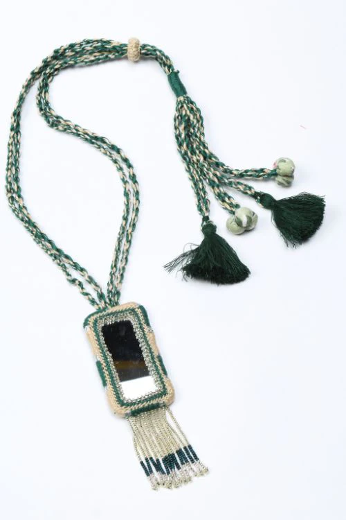 Antarang- Prakriti (Green) Bead Jumki Long Bead Neck Pc ,  100% Cotton.  Hand Made By Divyang Rural Women. - Image 3