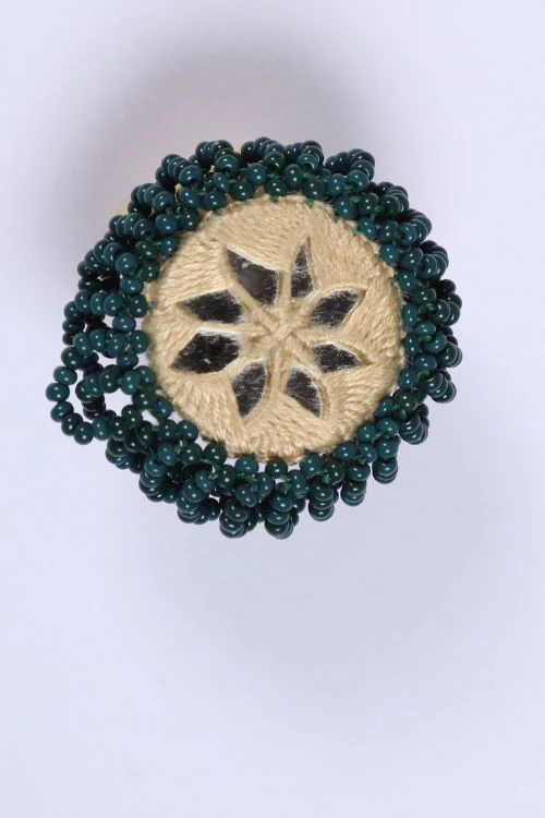 Antarang- Prakriti (Green) Bead Jumki Ring, 100% Cotton. Hand Made By Divyang Rural Women. - Image 3