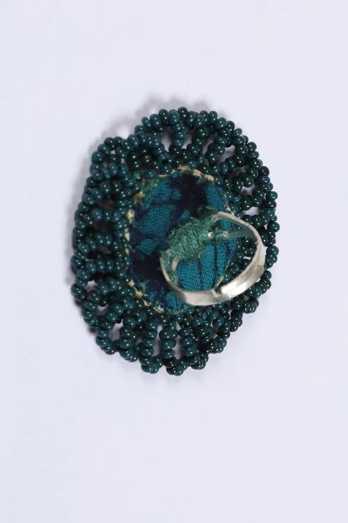 Antarang- Prakriti (Green) Bead Jumki Ring, 100% Cotton. Hand Made By Divyang Rural Women. - Image 4