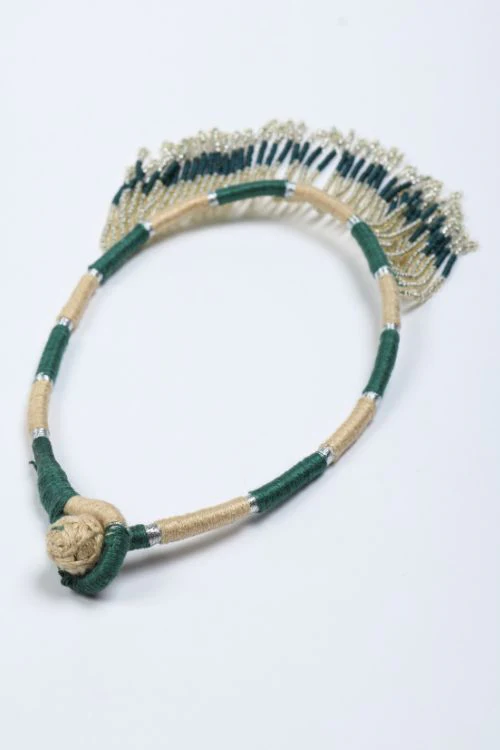 Antarang- Prakriti (Green) Jumki Bead Choker,  100% Cotton. Hand Made By Divyang Rural Women. - Image 3