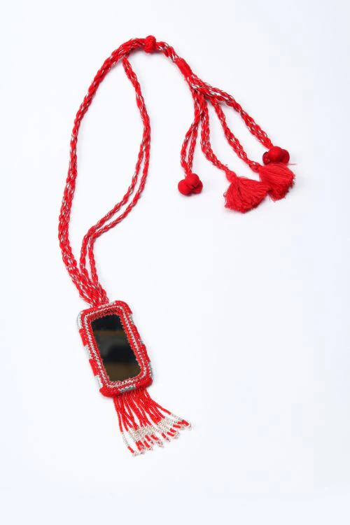 Antarang- Red Bead Jumki Long Bead Neck Pc ,  100% Cotton. Valentine Special. Hand Made By Divyang Rural Women. - Image 3