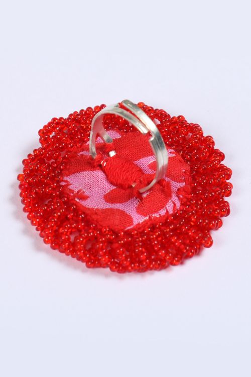 Antarang- Red Bead Jumki Ring, 100% Cotton. Valentine Special. Hand Made By Divyang Rural Women. - Image 3
