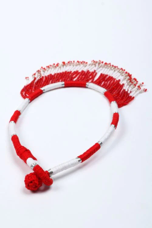 Antarang- Red Jumki Bead Choker,  100% Cotton. Valentine Special. Hand Made By Divyang Rural Women. - Image 3