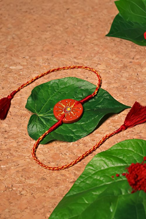 Antarang (Set Of 2) Terracotta. Antarang-Terracotta. Suraj- Chanda- Handpainted Terracota Rakhi. Made By Divyang Rural Women - Image 2