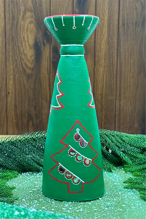 Antarang- Terracotta-Green Long T-Light Candle Holder. - Image 2